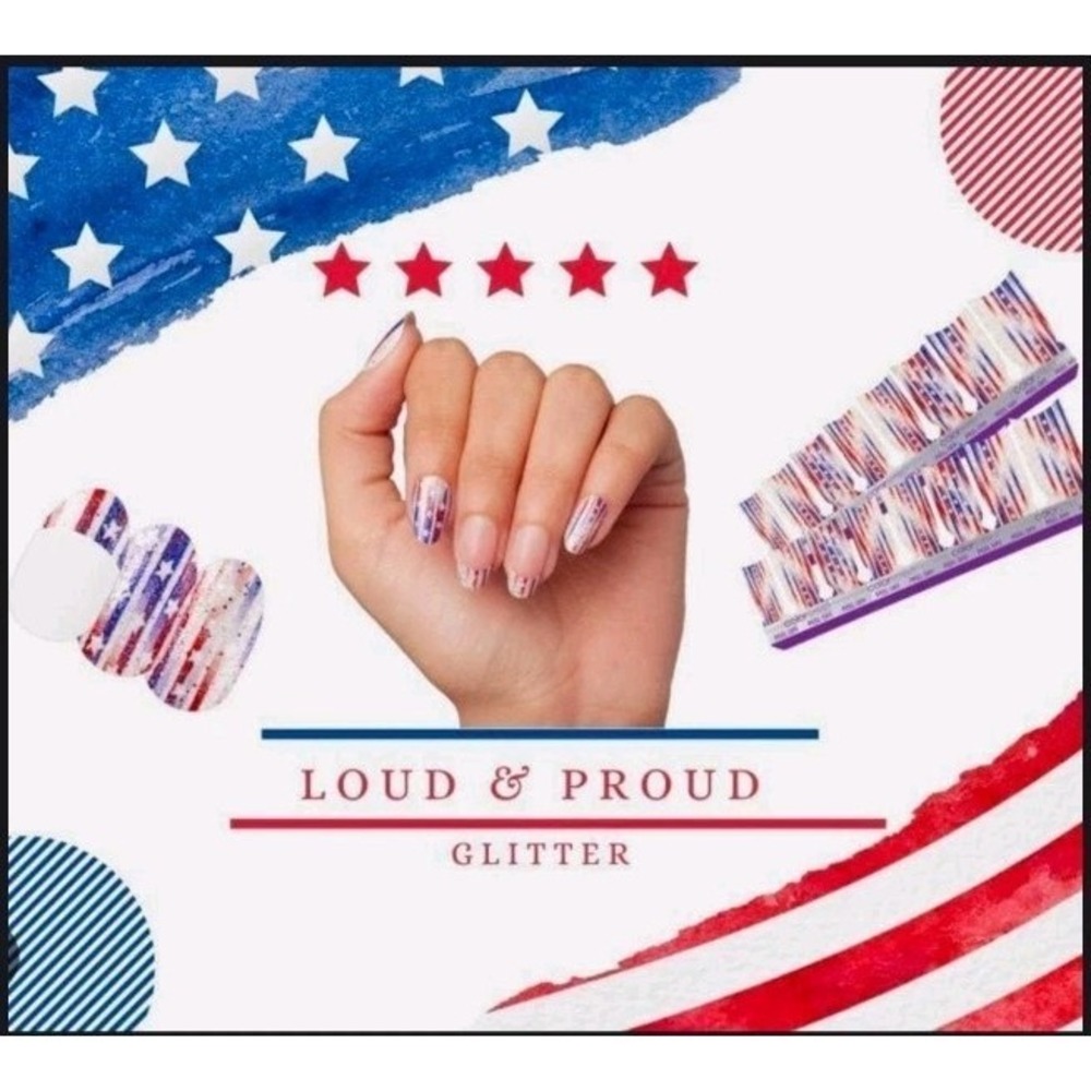 Color Street French Manicure Nail Polish Strips Loud & Proud Glitter Flag NOS